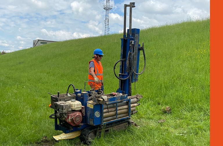 drilling rig undertaking a borehole for a geo-environmental site investigation and site contamination assessment